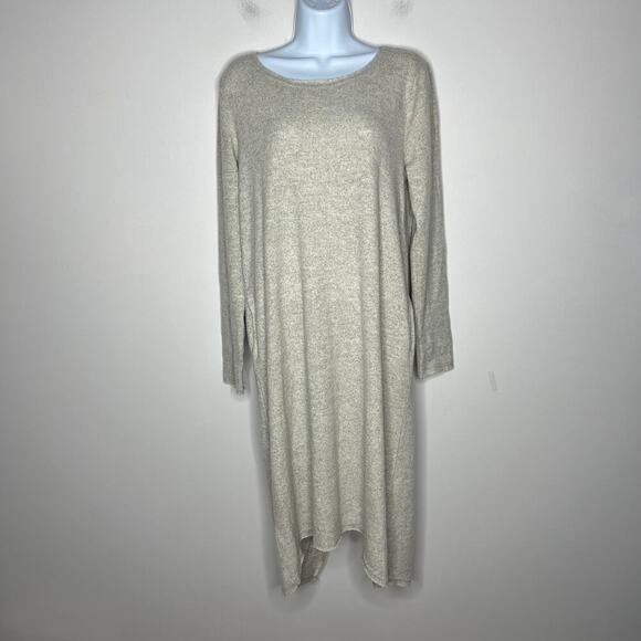 Moth Anthropologie Sweater Dress Medium Gray Midi Knit Lagenlook Asymmetric Hem - Picture 9 of 14